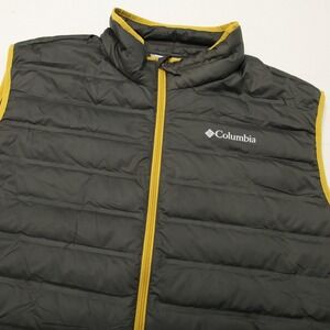Columbia Vest Mens 2XL Gray Yellow Down Puffer Insulated Zippered Pockets RDS